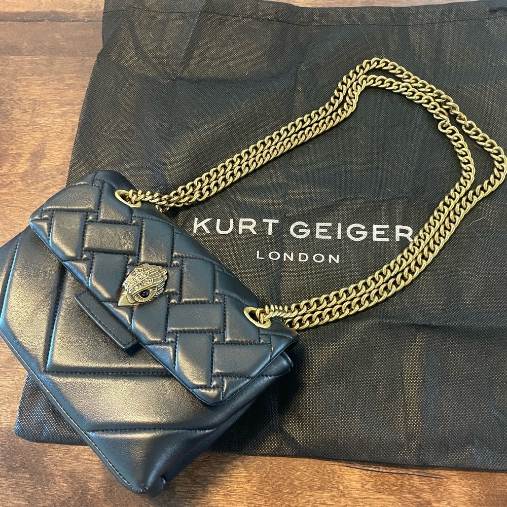 Classic black Kurt Geiger small quilted adjustable metal chain purse